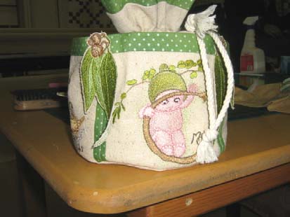 Finished May Gibbs bag with 3d leaves